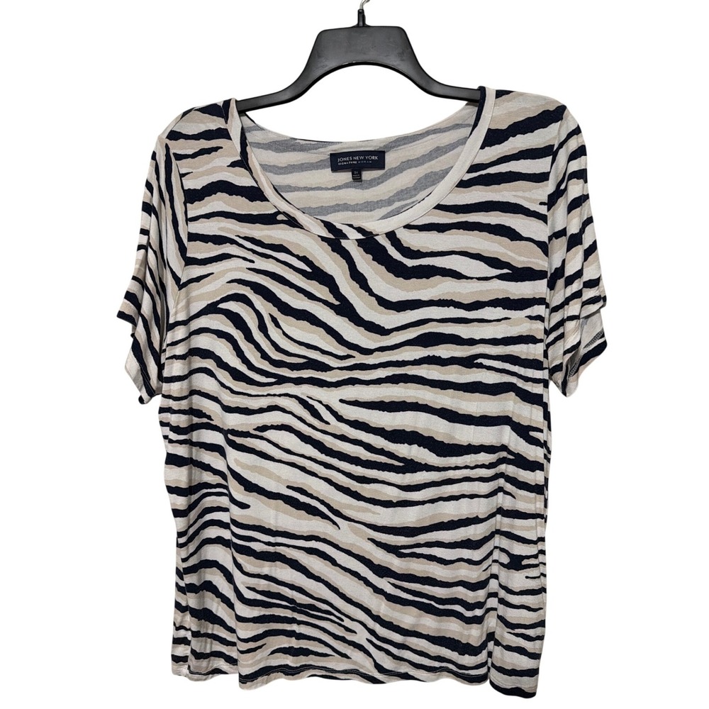 Jones New York Signature Woman Zebra Print Scoop Neck Top 3X Plus Size Animal